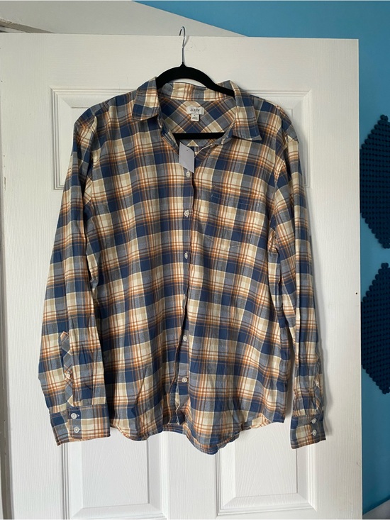 J. Crew Tops - J. Crew womens Blue and Tan Plaid Button-Up Shirt large w tags!